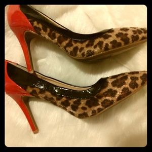 Rampage faux leopard print with red patent leather
